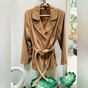 89th & Madison Camel Belted Microfiber Blazer